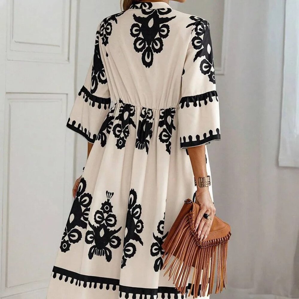 Printed Half Sleeve Knee Length Dress - Picture 7 of 10